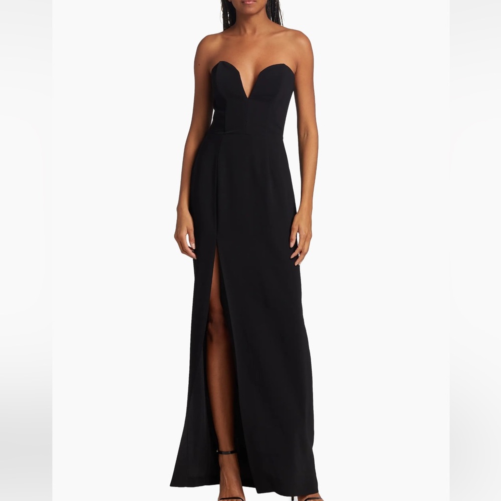 NWT Amanda Uprichard Cherri Gown size L. Classic black tie dress with slit.